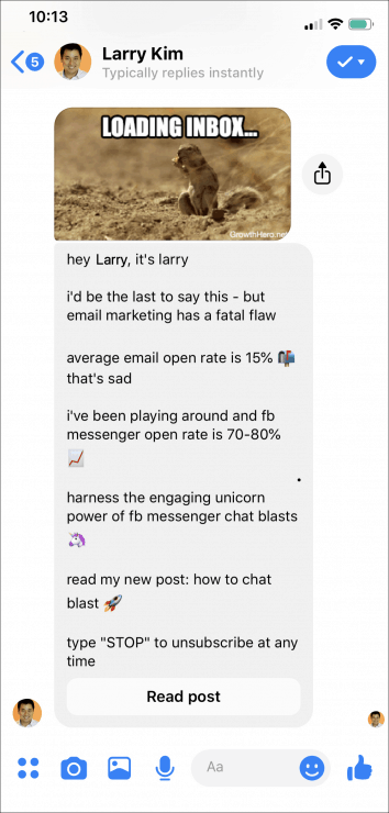 facebook messenger chatbot chat blast test