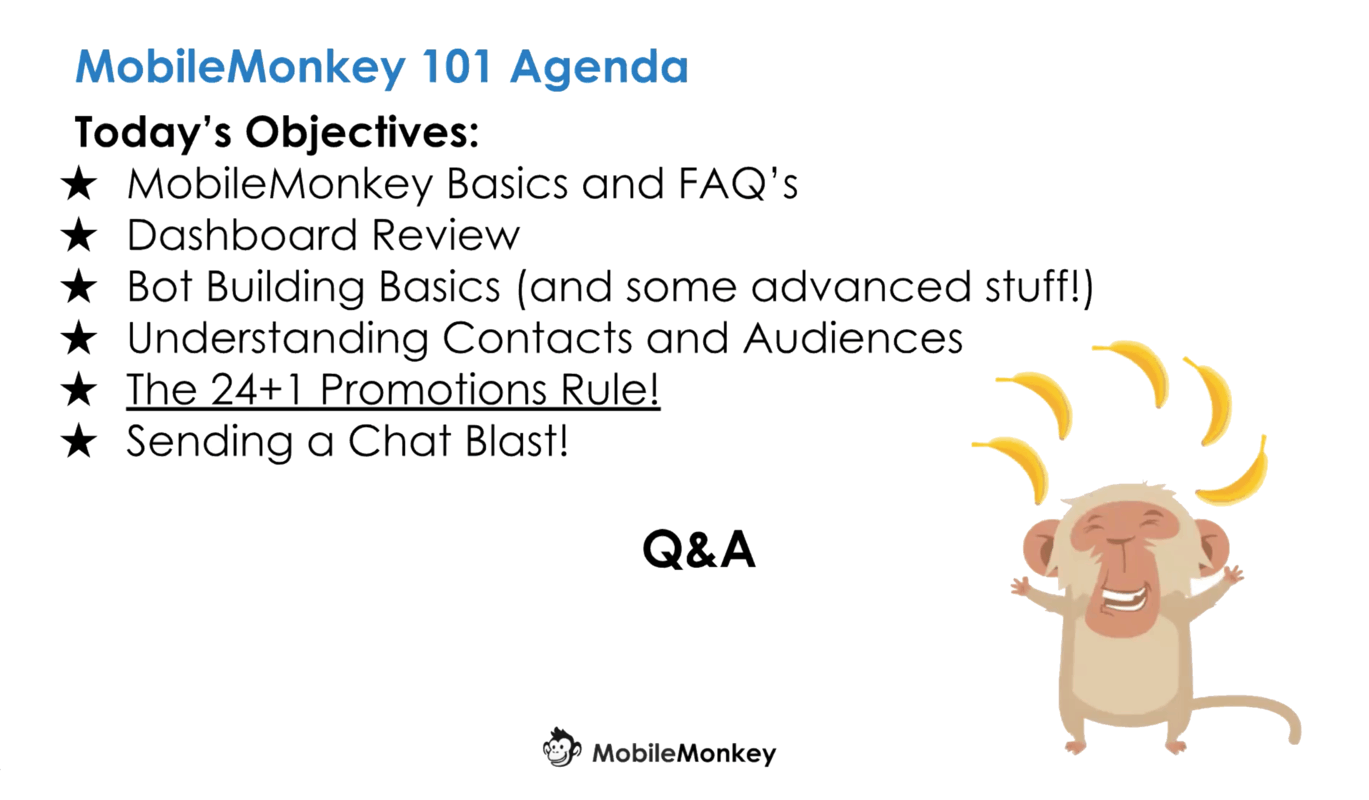 mobilemonkey 101 agenda
