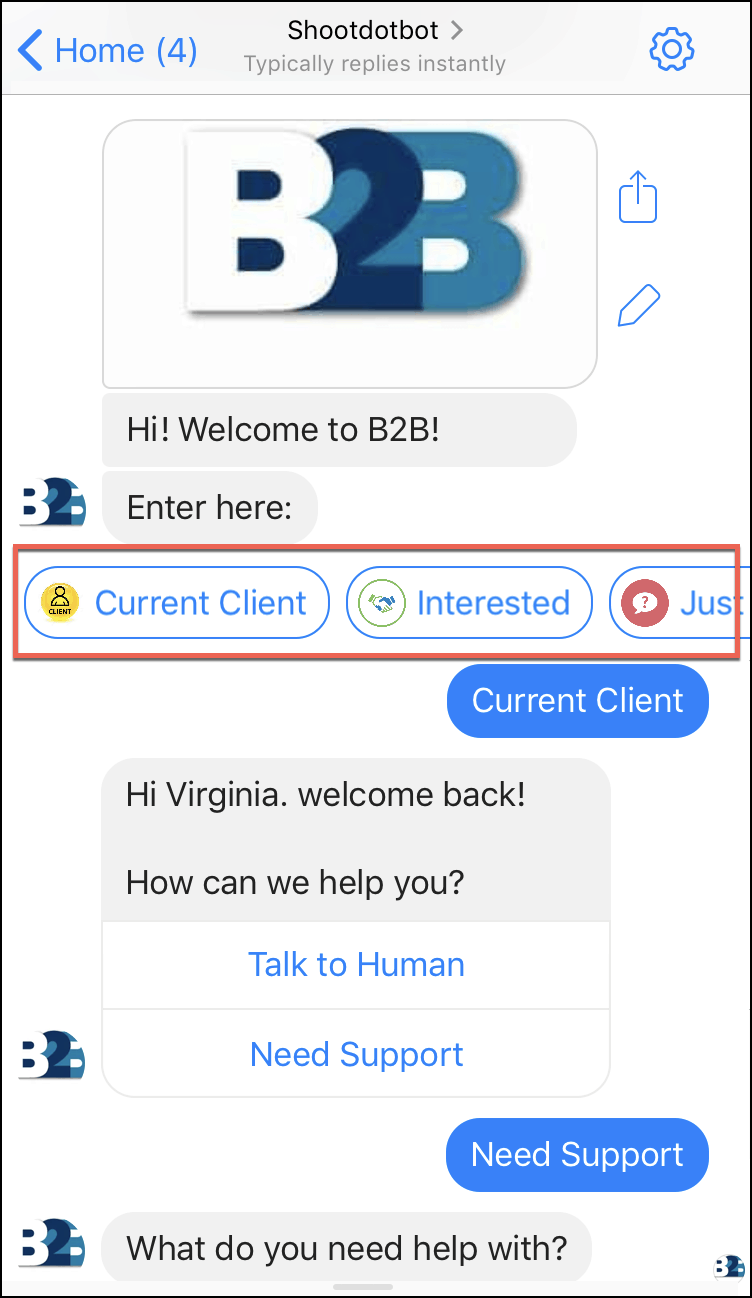 MobileMonkey's B2B chatbot template