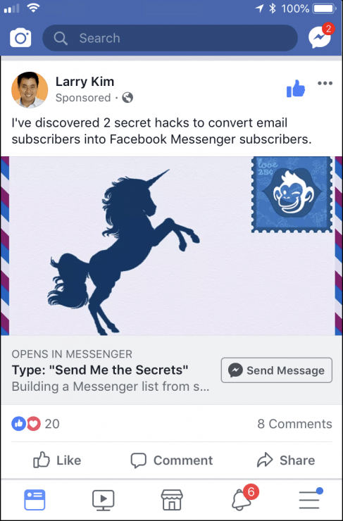 Click To Messenger Ads in newsfeed