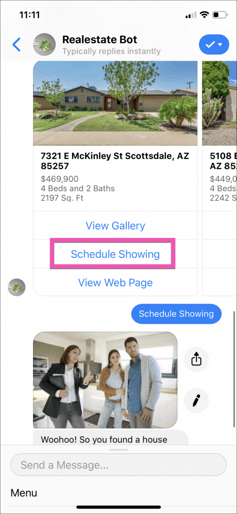 schedule property showing in real estate bot
