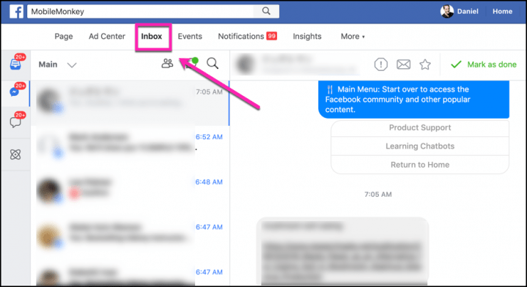 facebook messenger ads - message inbox