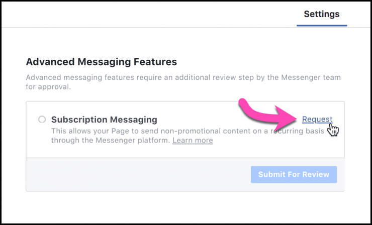 Request Subscription Messaging in Facebook