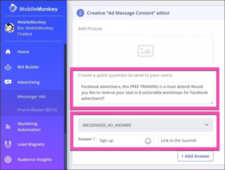 facebook sponsored messages ad creative