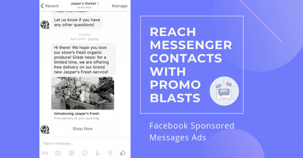 facebook sponsored messages ads mobilemonkey promo blaster