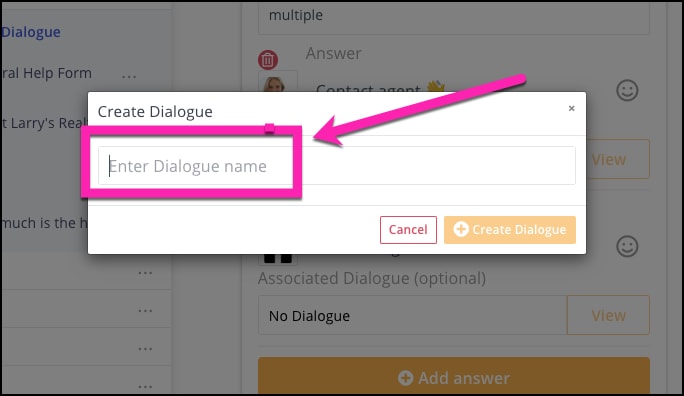 how to create a chatbot - dialogue name