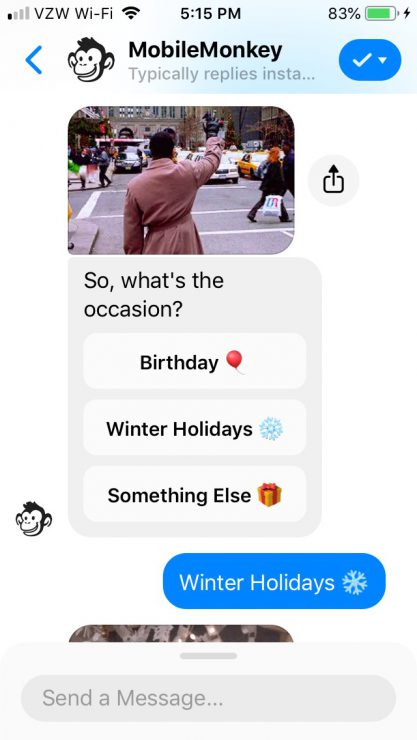 Gift Finder Chatbot: Asking occasion example