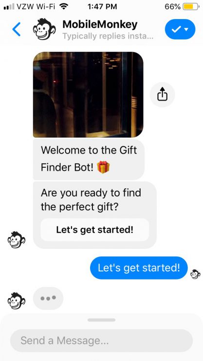 Gift Finder Chatbot: Welcome Dialogue example