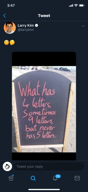a tweet with an image of a riddle, used as an example for a facebook auto responder post