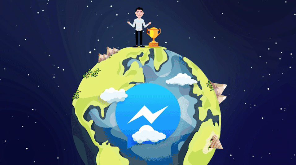 chat marketing automation: gif of larry kim standing on earth with a mobile while robots