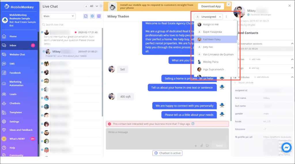 desktop inbox for live chat customer support
