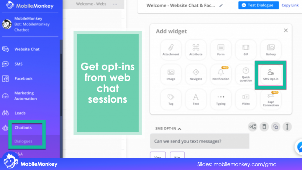 Get opt-ins from b2b web chat sessions