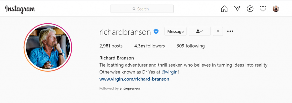 best Instagram business accounts: Richard Branson