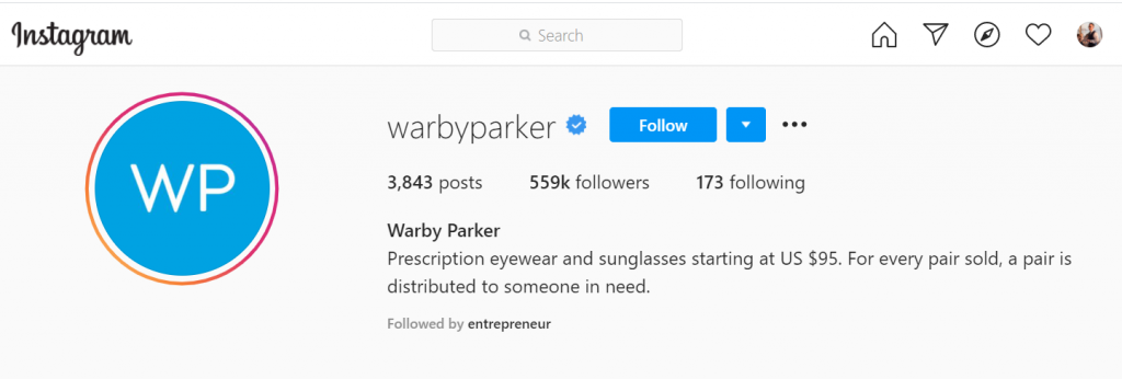 best Instagram business accounts: Warby Parker