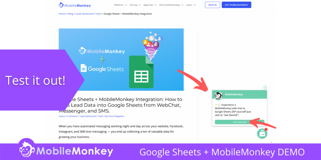 Google Sheets + MobileMonkey Demo