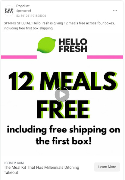 A HelloFresh ad for 12 free meals.