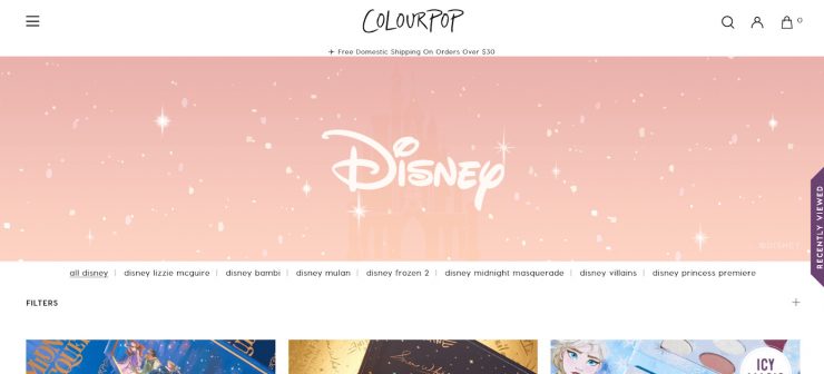 ColourPop’s desktop landing page