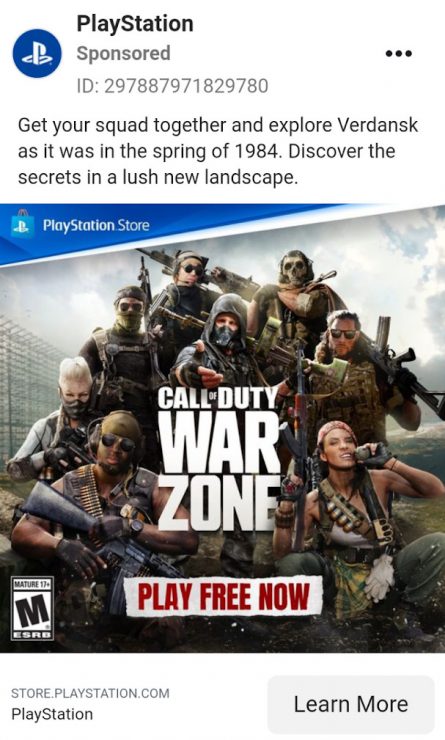 PlayStation’s Call of Duty: War Zone ad