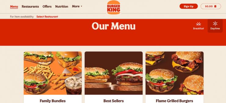 Burger King's desktop landing page