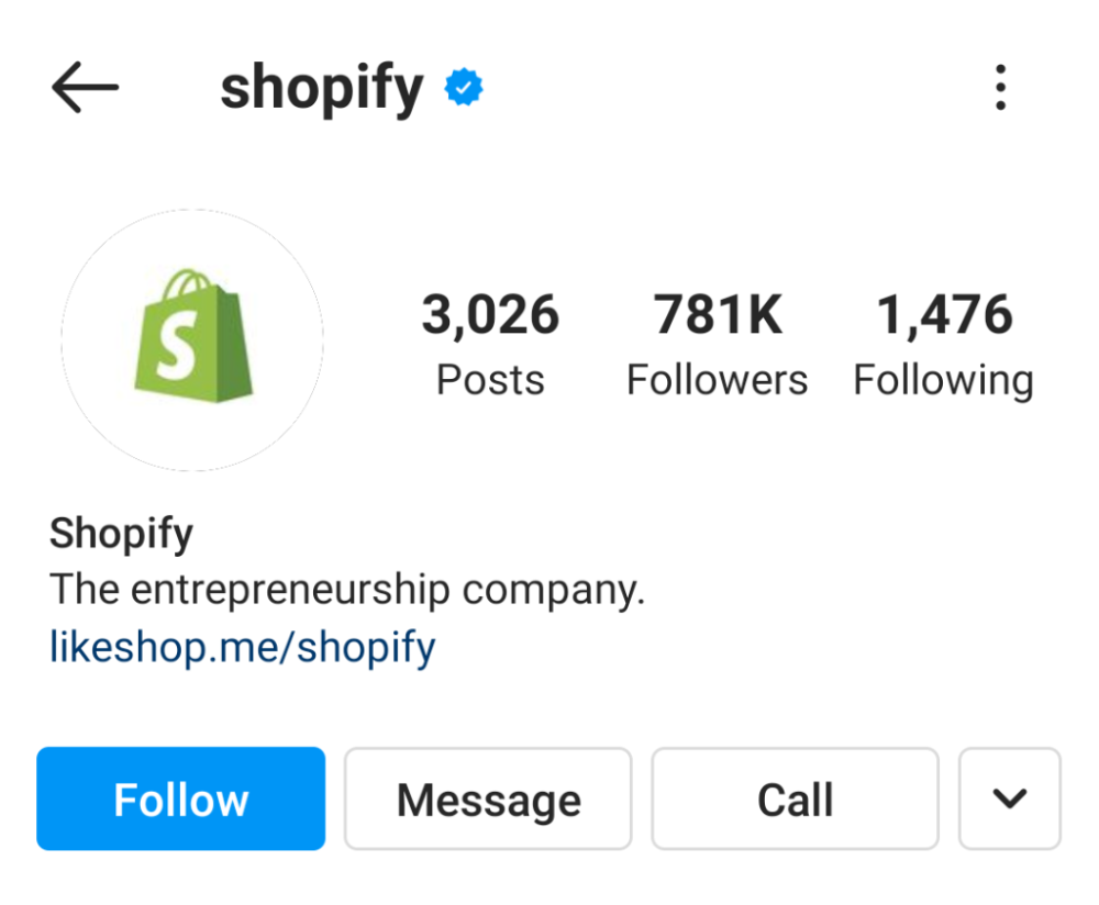 Shopify’s Instagram bio. “The entrepreneurship company.”