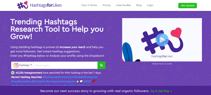 Hashtagsforlikes homepage screenshot