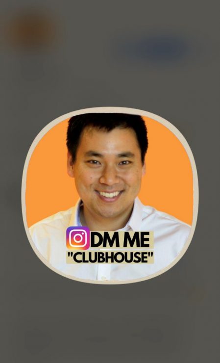 Larry’s Clubhouse bio with the Instagram logo and the CTA “DM me ‘CLUBHOUSE.’”