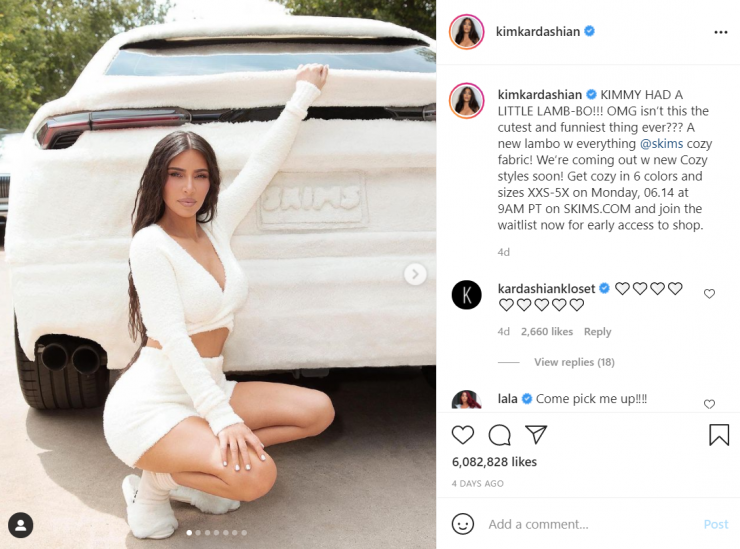 Kim Kardashian poses for a sponsored post on Instagram.