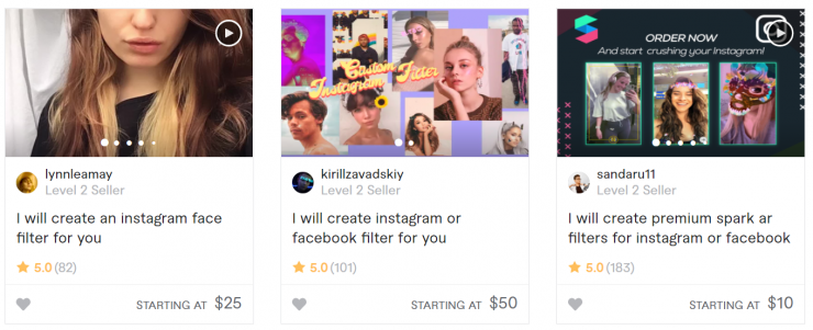 Creators sell Instagram filters on Fiverr