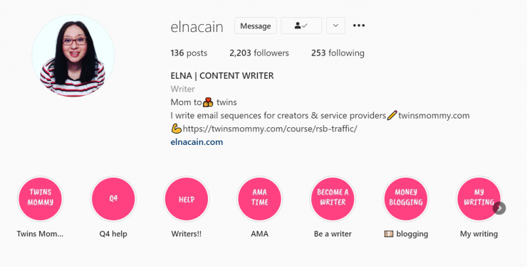 A content writer sells her freelancing services on Instagram.