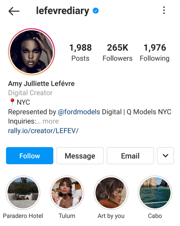 Amy Julliette Lefévre Instagram Story Highlight example