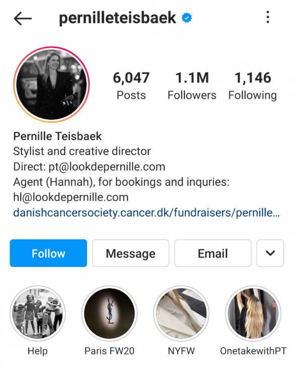 Pernille Teisbaek Instagram Story Highlight example