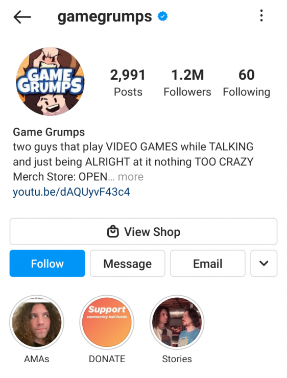 Game Grumps Instagram Story Highlight example