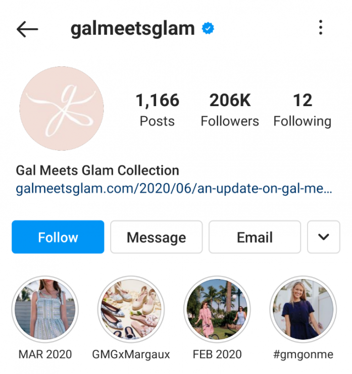 Gal Meets Glam Instagram Story Highlight example