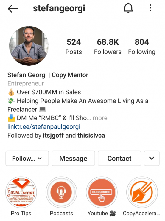 Stefan Georgi Instagram Story Highlight example