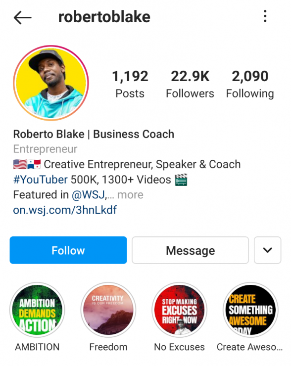 Roberto Blake Instagram Story Highlight example
