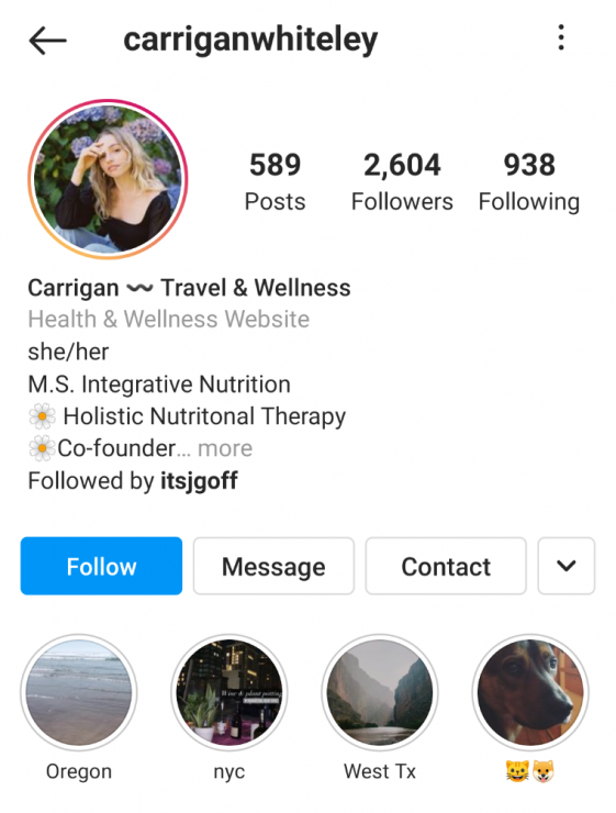 Carrigan Whiteley Instagram Story Highlight example