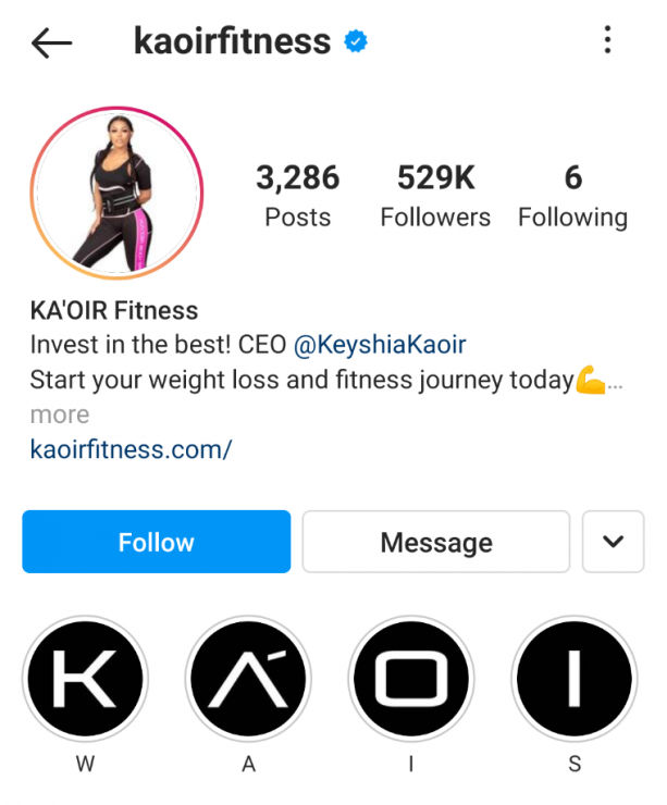 KA’OIR Fitness Instagram Story Highlight example