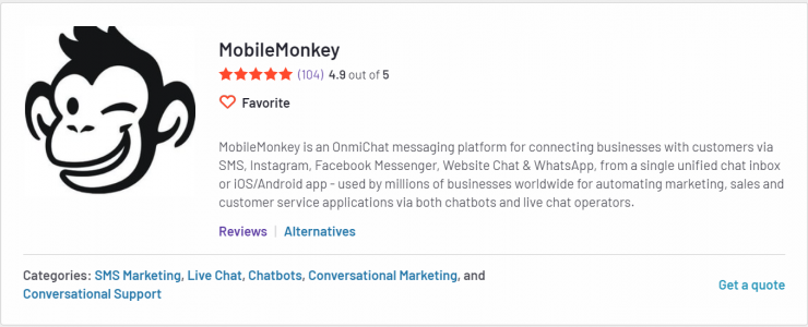 MobileMonkey review on G2