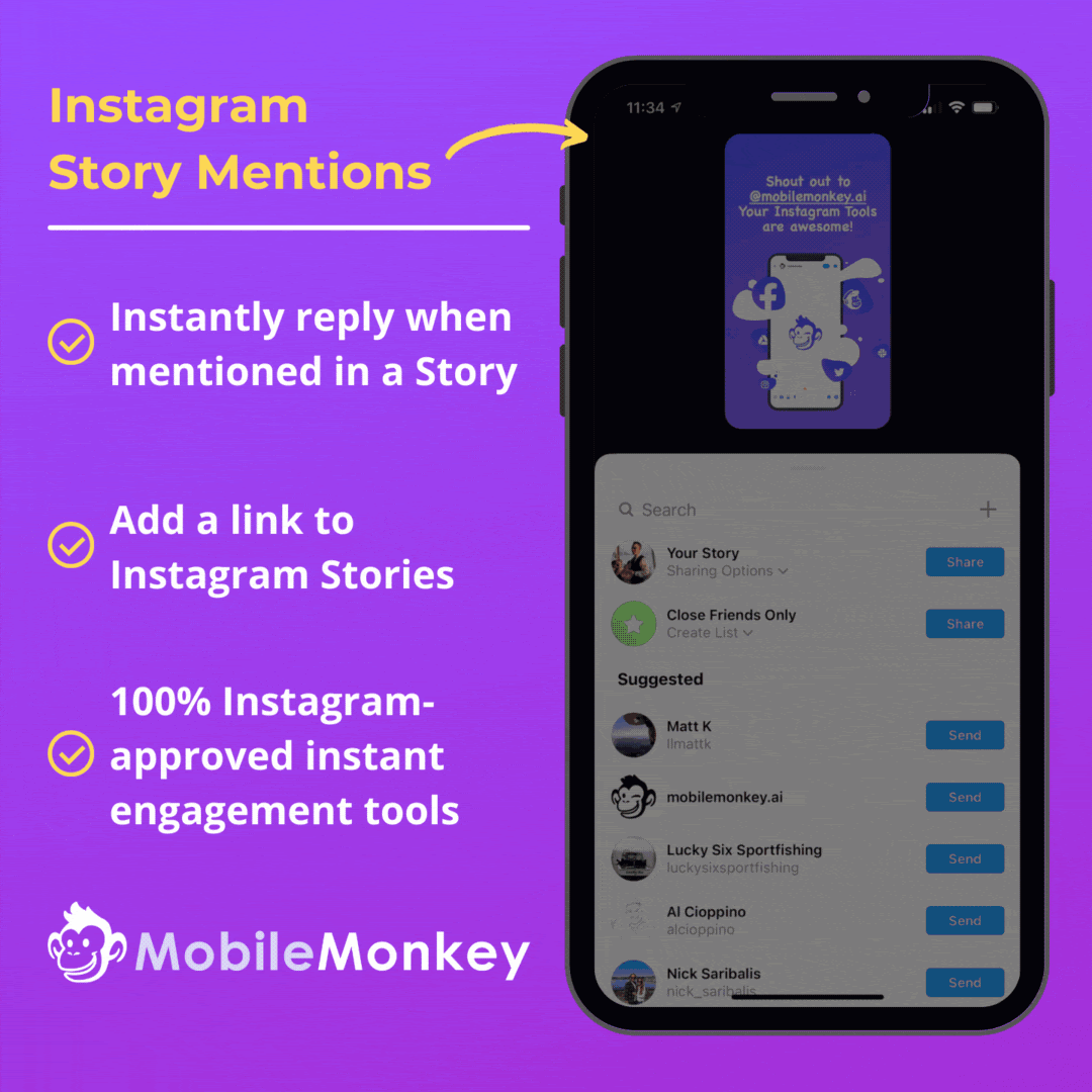 MobileMonkey’s Auto Reply to Story Mentions tool