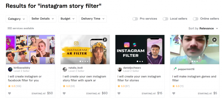 Fiverr Instagram Story Filters