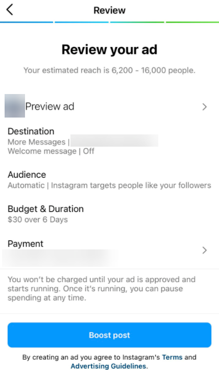 instagram ad review your ad